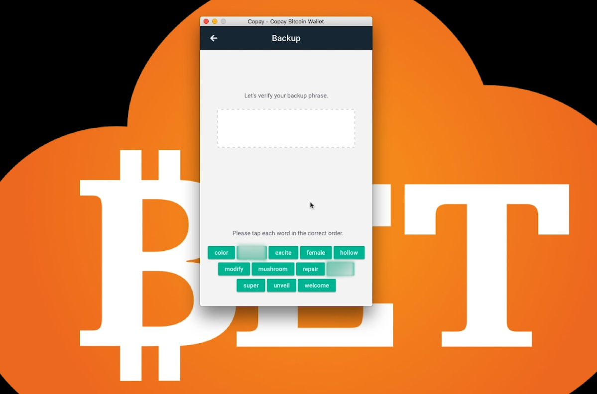 Setting up Copay - Input your seed words Setting up Copay - Input your seed words