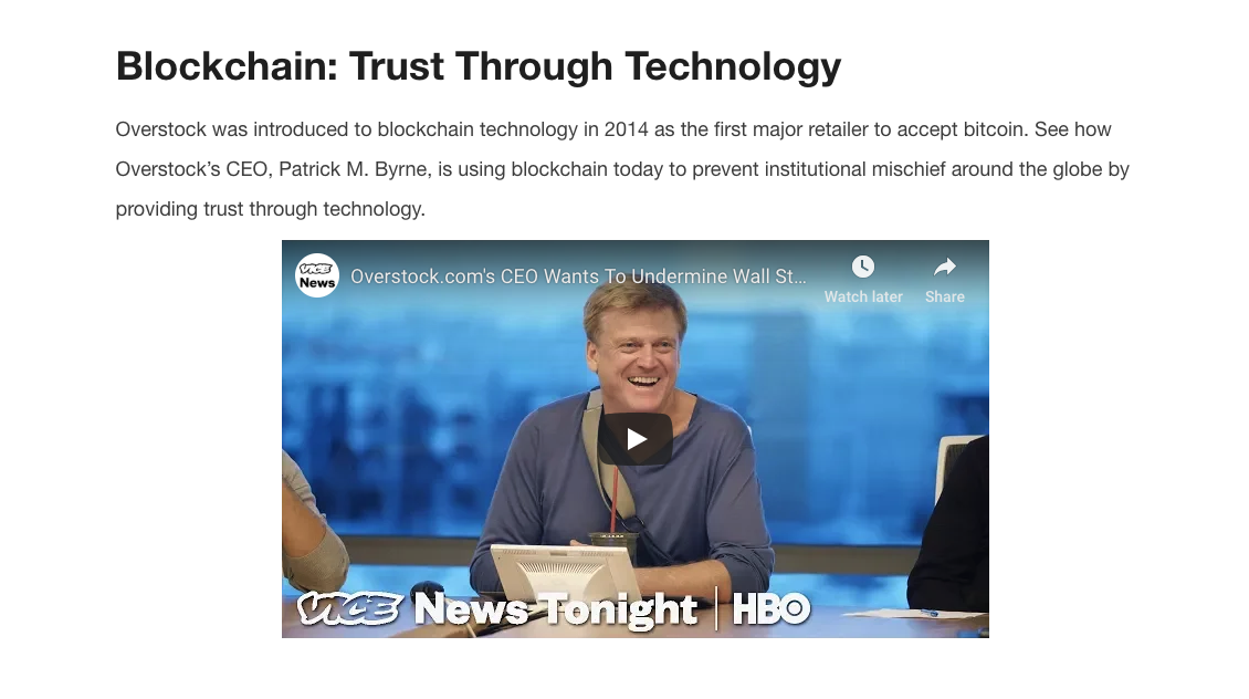 Overstock blockchain page Overstock blockchain page