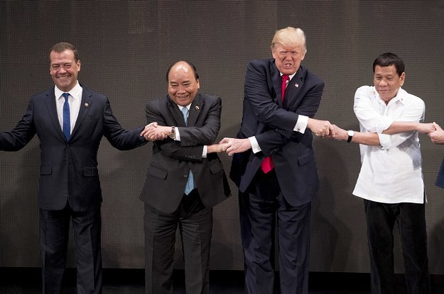 Awkward Trump handshake at a summit Awkward Trump handshake at a summit