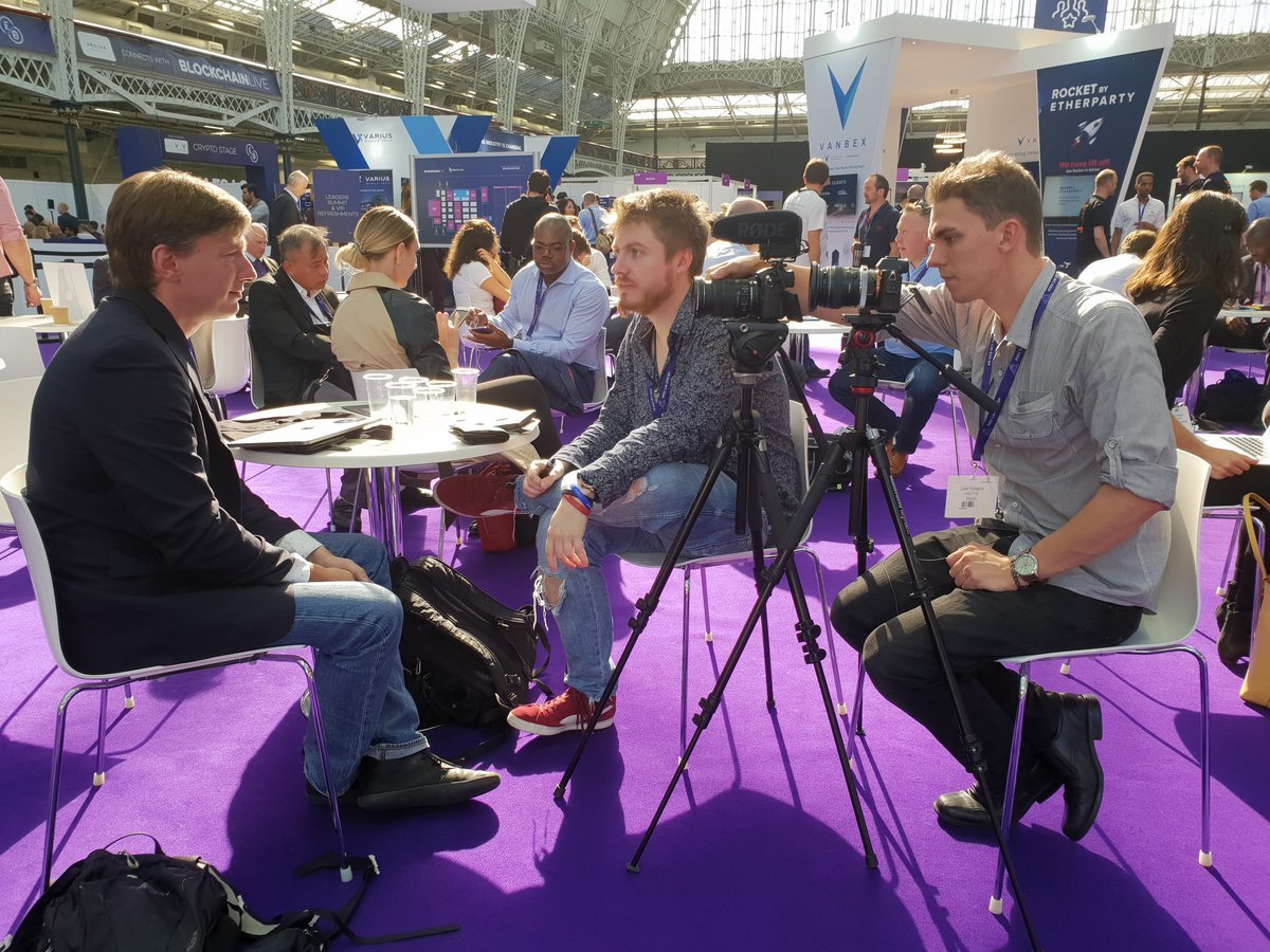 Nicholas Gregory gives interview at a blockchain conference Nicholas Gregory gives interview at a blockchain conference